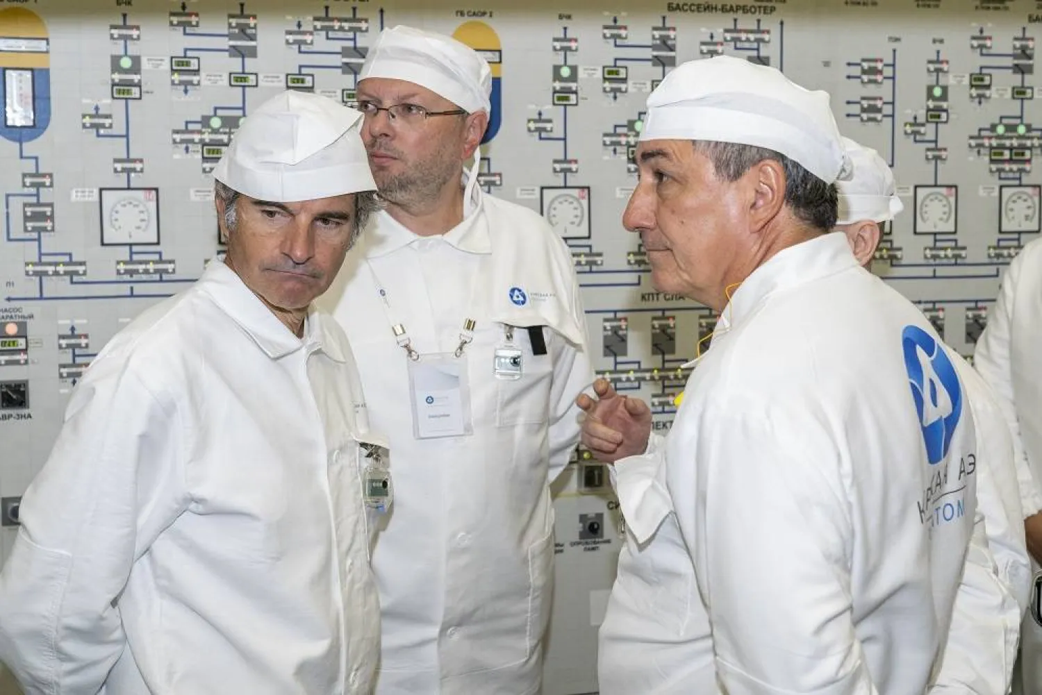 A handout photo made available by ROSATOM press service shows IAEA Director General Rafael Grossi (L) visiting Kursk nuclear power plant n Kurchatov, Kursk region, Russia, 27 August 2024. (EPA)/ROSATOM press service handout)