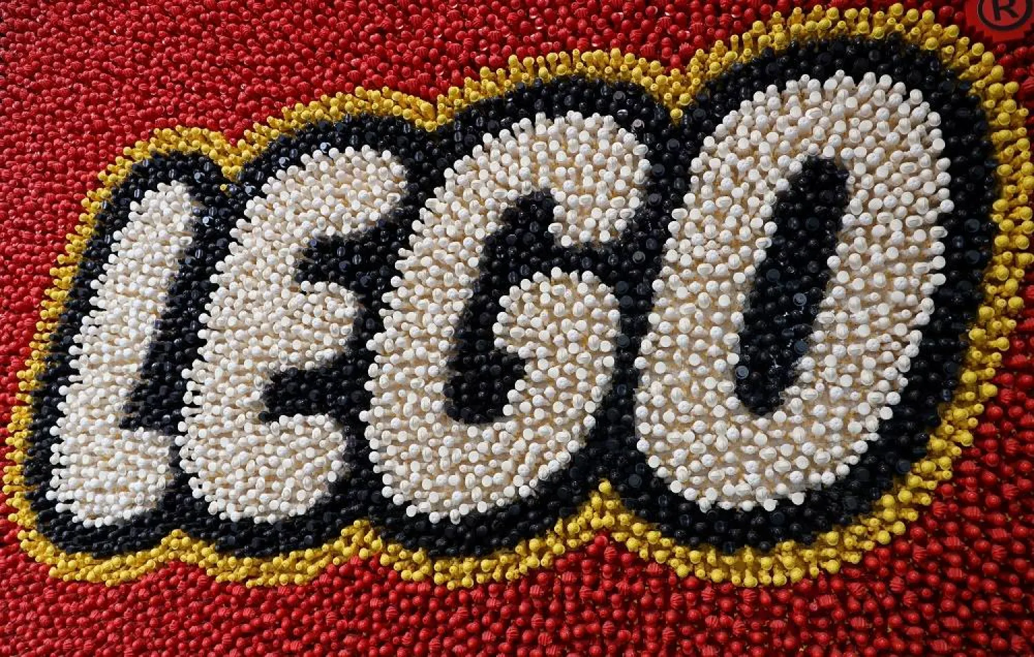 A view shows the Lego logo in their headquarters in Billund, Denmark, April 25, 2024. (Reuters)