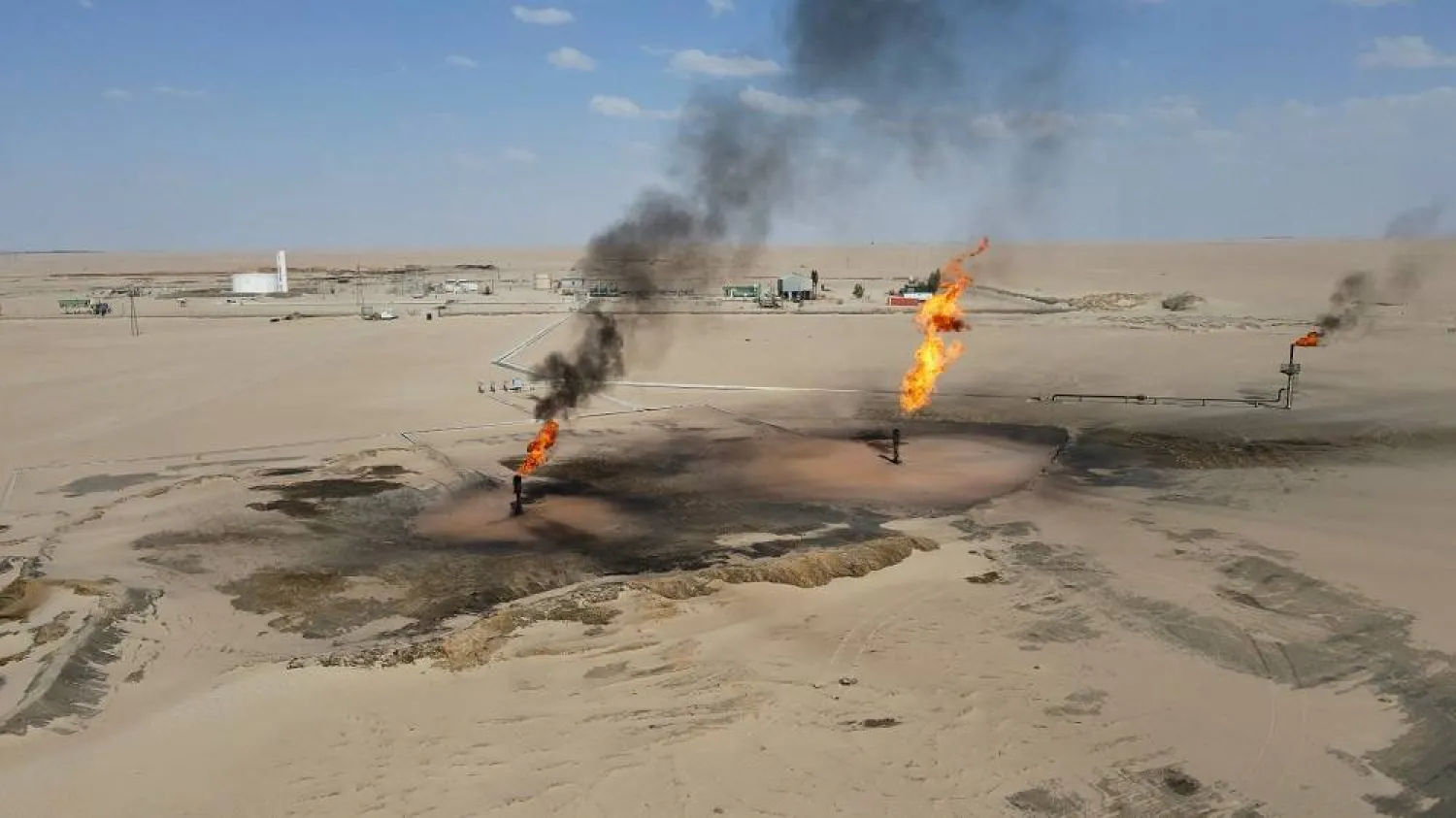 A general drone view shows the Nafoora oilfield in Jakharrah, Libya, August 27, 2024. (Reuters)