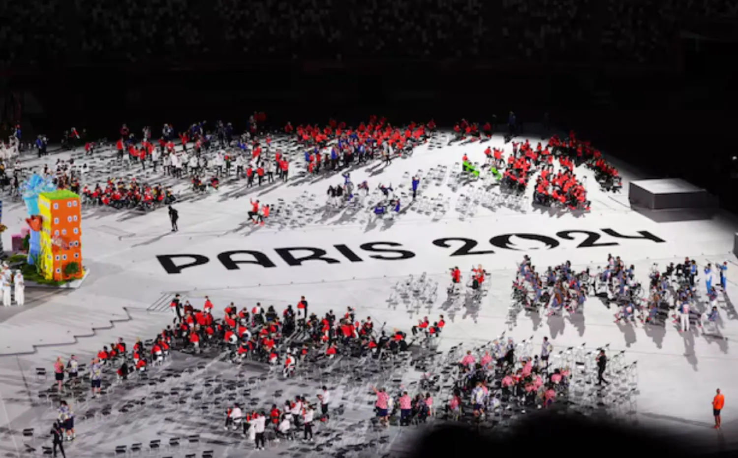 Tokyo 2020 Paralympic Games - The Tokyo 2020 Paralympic Games Closing Ceremony - Olympic Stadium, Tokyo, Japan - September 5, 2021. A 'Paris 2024' mural is seen during the closing ceremony REUTERS/Kim Kyung-Hoon Purchase Licensing Rights