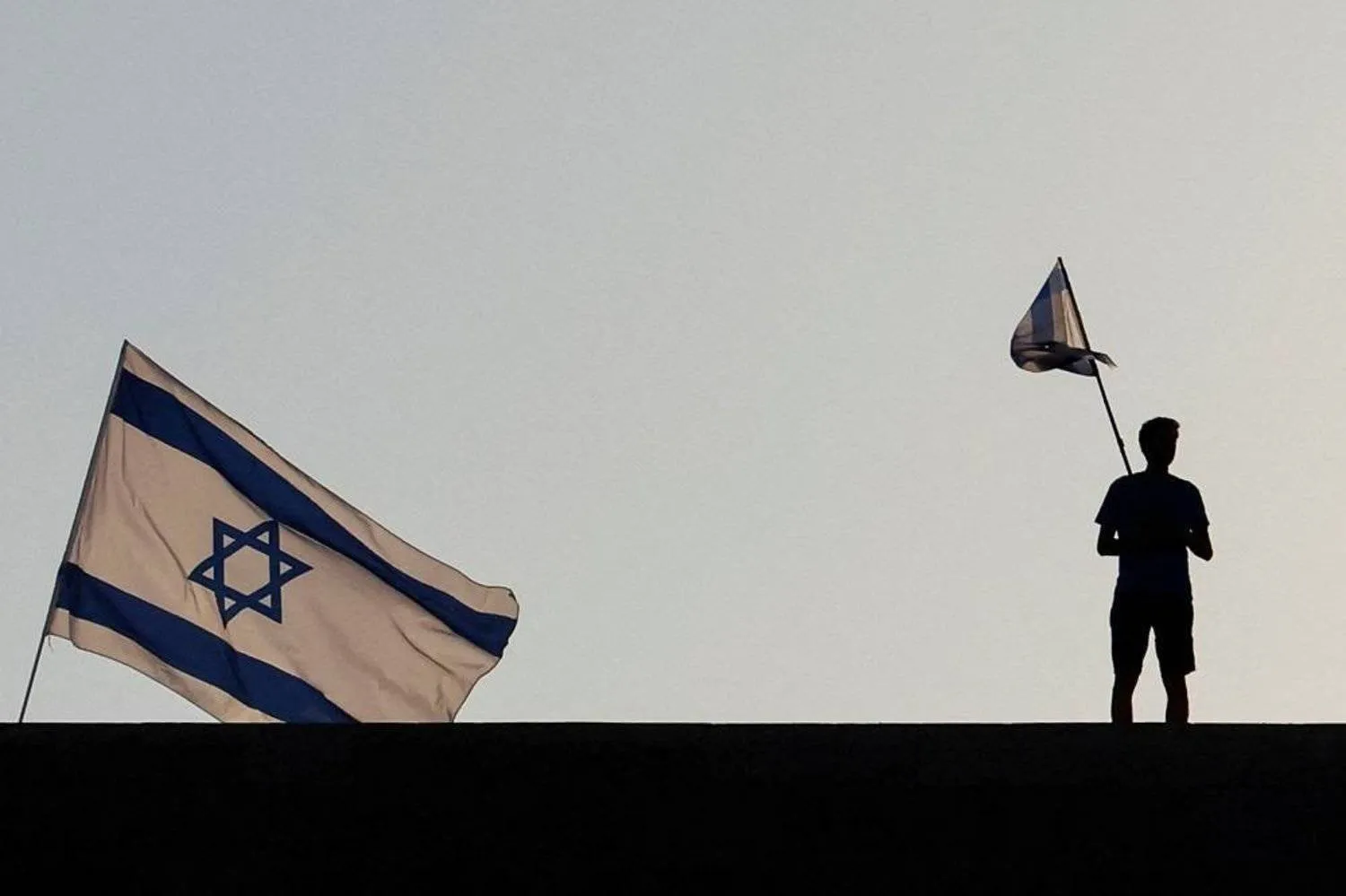 A person holds a flag during a demonstration at Ben Gurion International Airport in Lod, Israel July 3, 2023. (Reuters)
