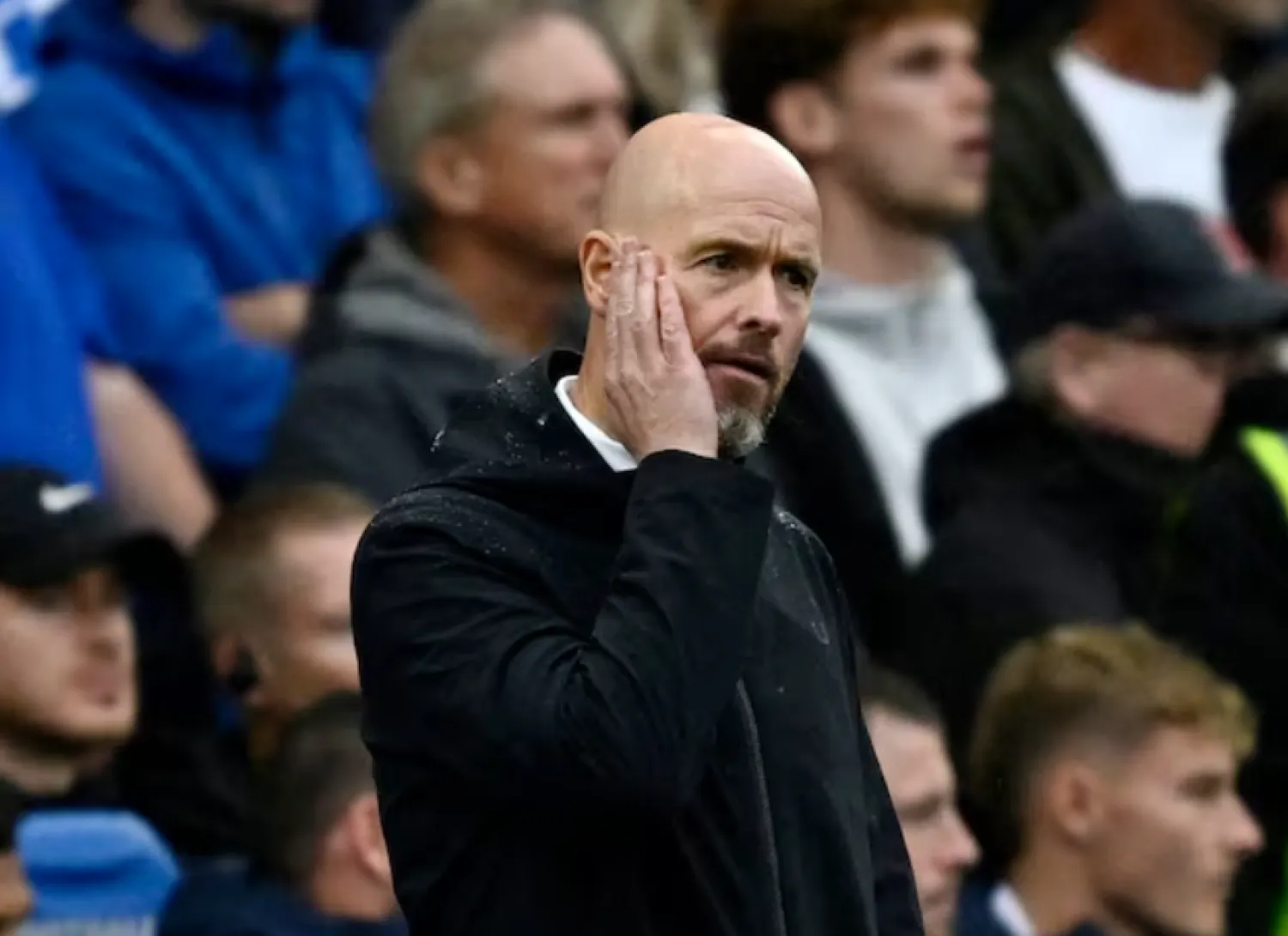 Soccer Football - Premier League - Brighton & Hove Albion v Manchester United - The American Express Community Stadium, Brighton, Britain - August 24, 2024 Manchester United manager Erik ten Hag reacts REUTERS/Tony O Brien/File photo Purchase Licensing Rights