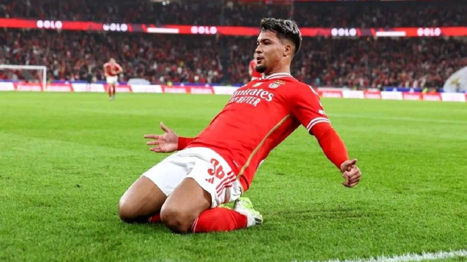 ماركوس ليوناردو محتفلاً بأحد أهدافه مع بنفيكا (الشرق الأوسط)