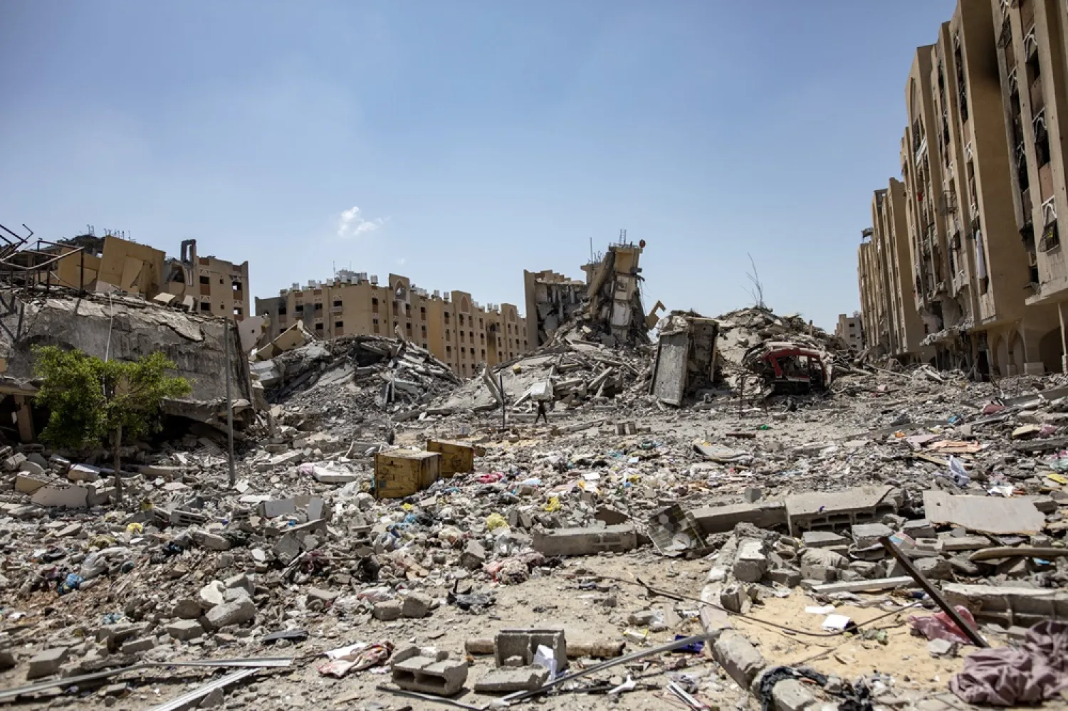 A view of damage after the withdrawal of Israeli forces from Hamad City in Khan Younis, southern Gaza Strip, 24 August 2024. (EPA) 