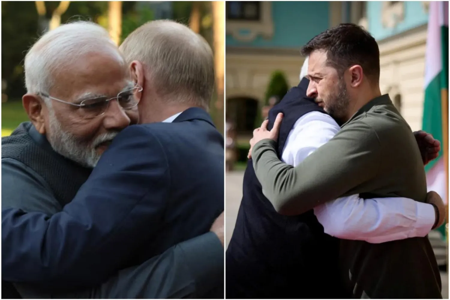 Modi, 6 hafta arayla gerçekleştirdiği Moskova ve Kiev ziyaretlerinde, Putin ve Zelenski'ye sarılmıştı (Reuters)