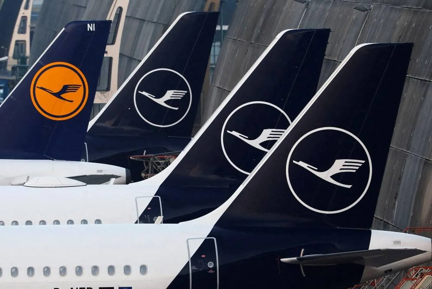  Lufthansa planes stand parked as Frankfurt airport is closed to passengers with planned departures due to a strike organized by Verdi union, in Frankfurt, Germany, March 7, 2024. (Reuters)
