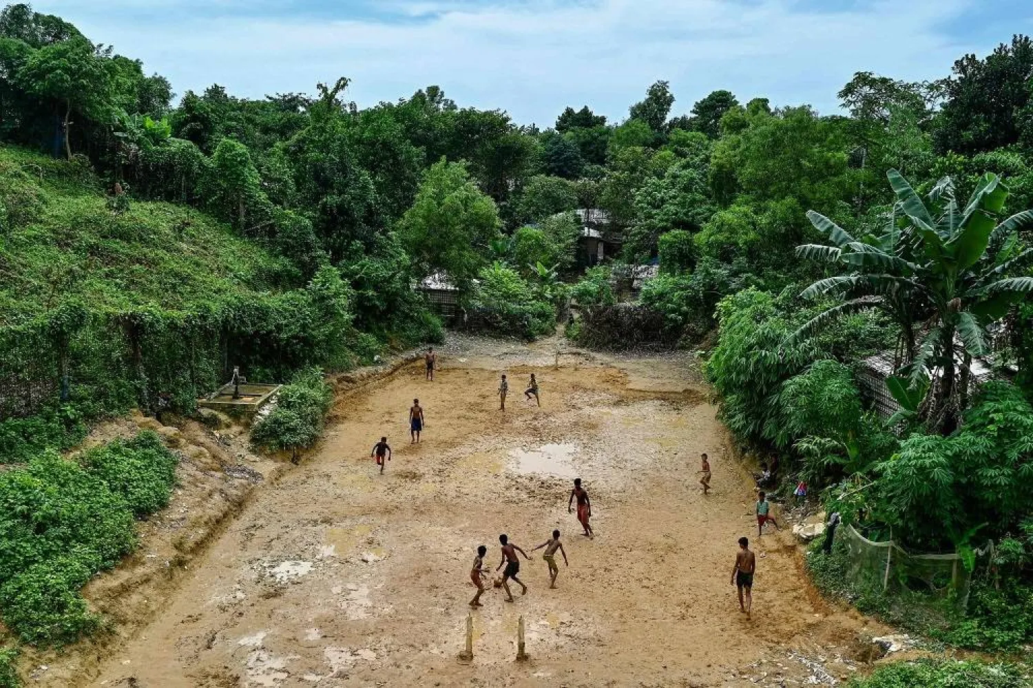 Rohingya refugee children play football at a refugee camp in Ukhia on September 10, 2024. (AFP)