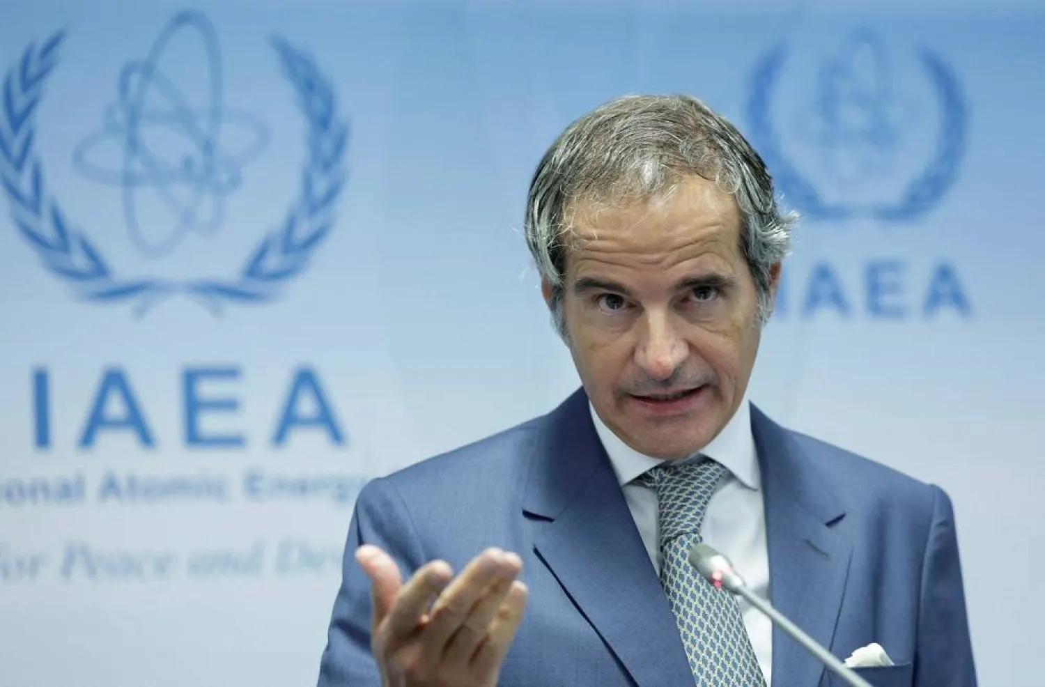 International Atomic Energy Agency (IAEA) Director General Rafael Grossi addresses the media during their Board of Governors meeting in Vienna, Austria, September 9, 2024. (Reuters)