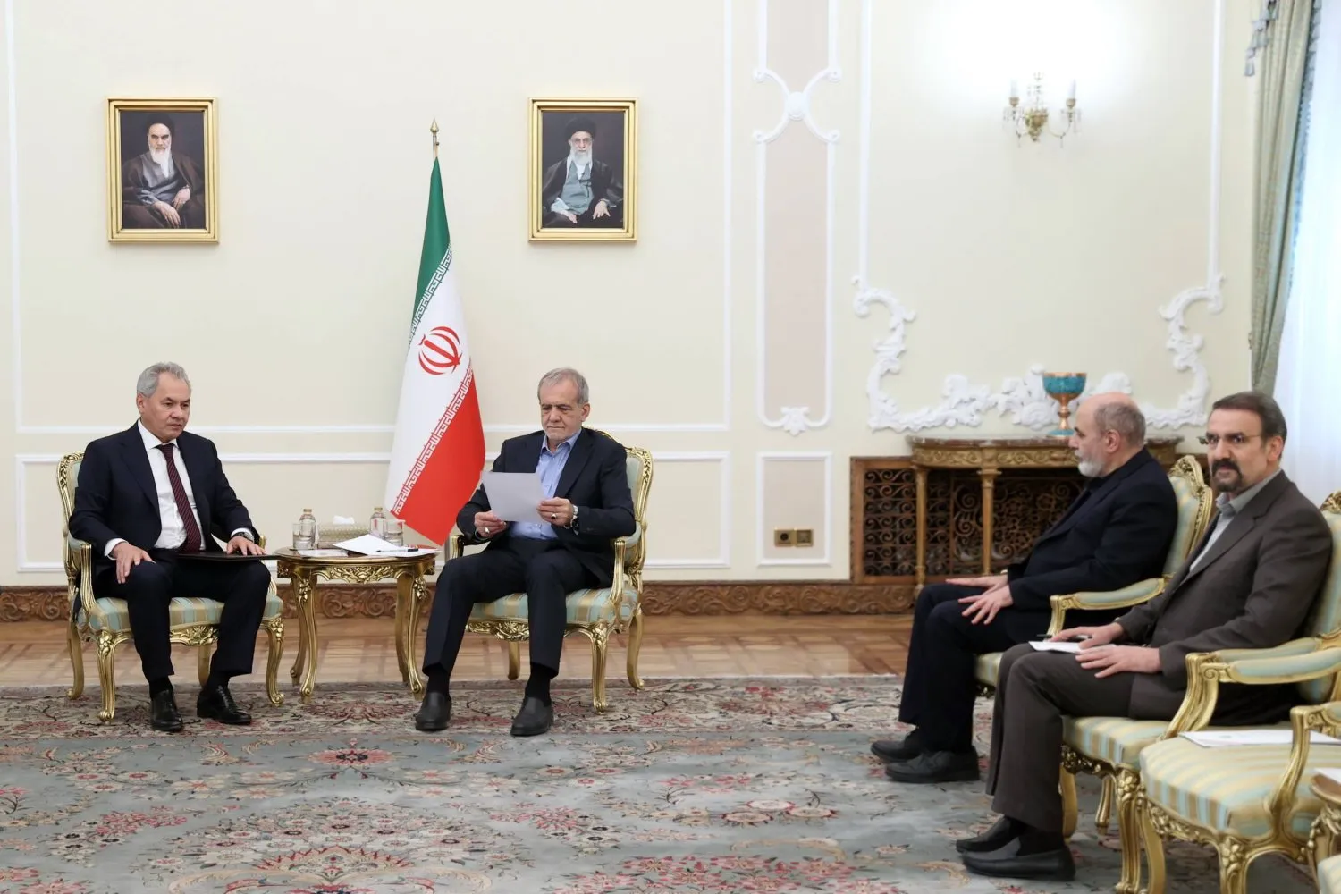 Iranian President Masoud Pezeshkian on Tuesday met with Russia's top security official Sergei Shoigu in Tehran (Iranian Presidency)
