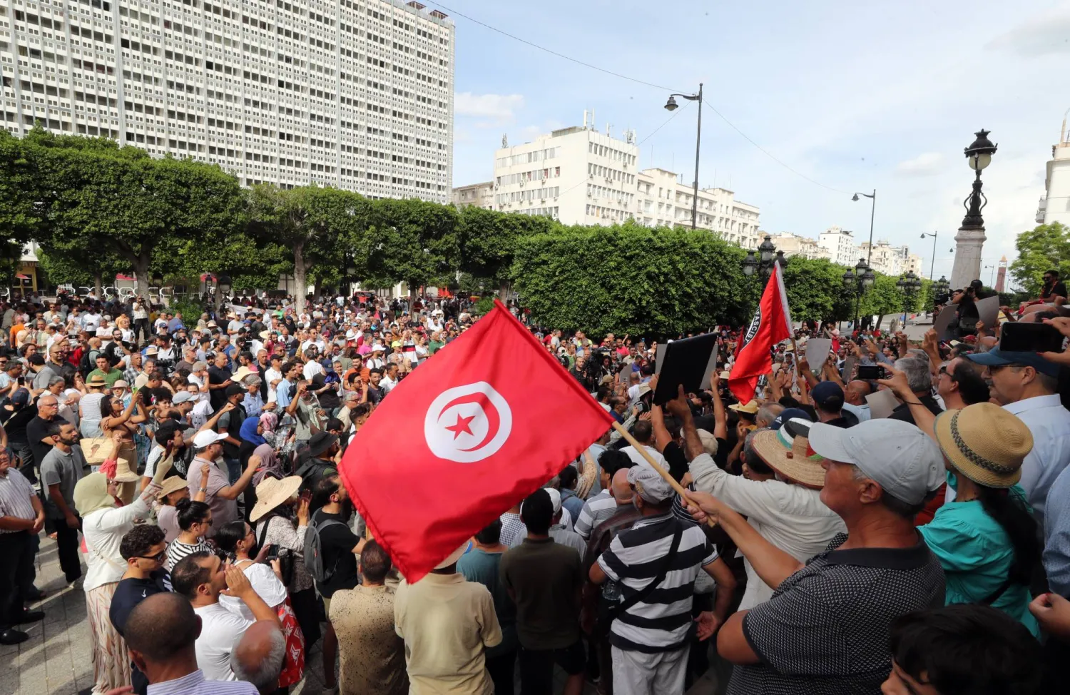 People take part in a protest against Tunisia's President Kais Saied in Tunis, Tunisia, 22 September 2024. EPA/MOHAMED MESSARA
