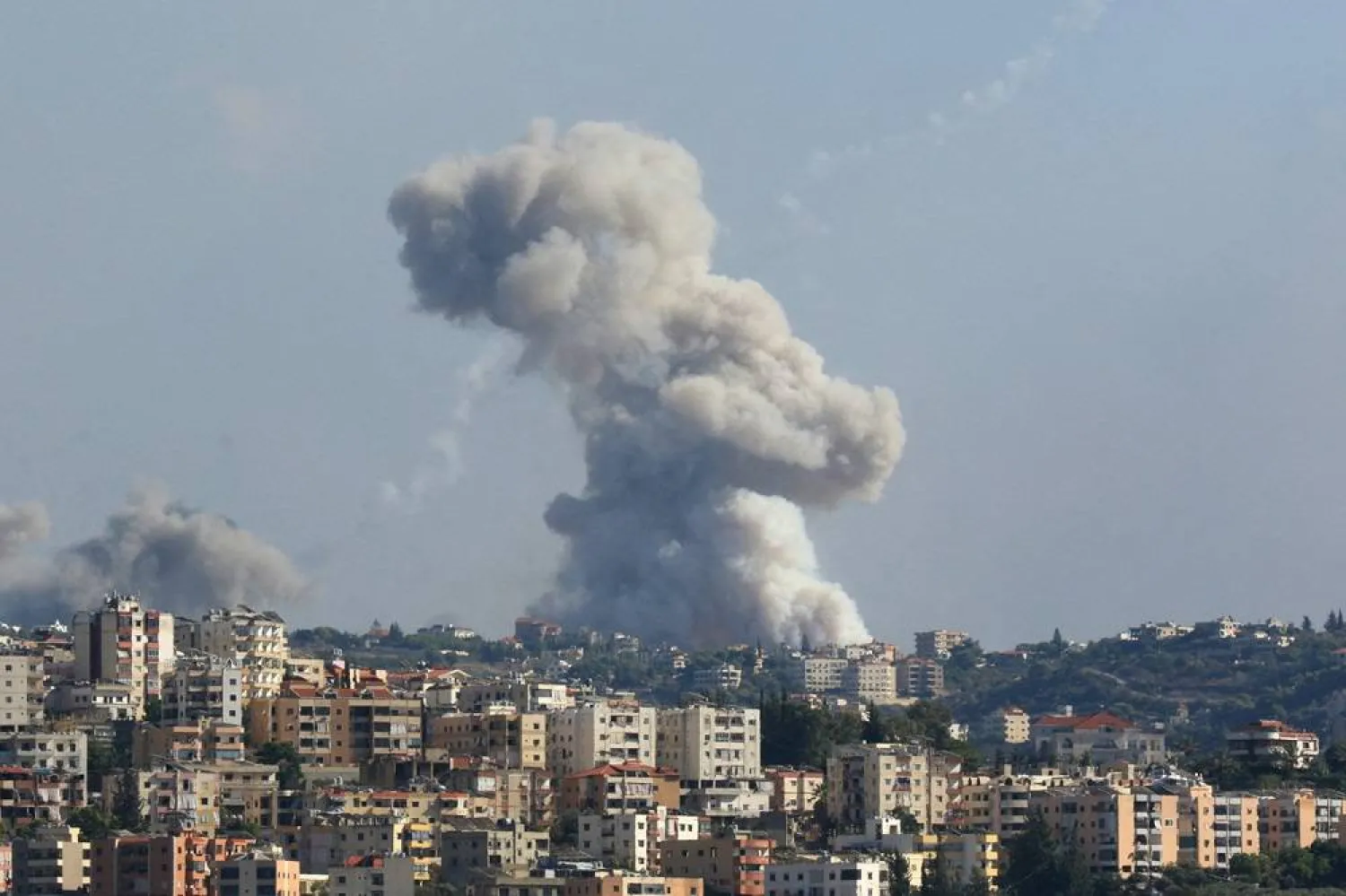 Smoke billows from a site targeted by Israeli shelling in the southern Lebanese village of Zaita on September 23, 2024. (AFP)