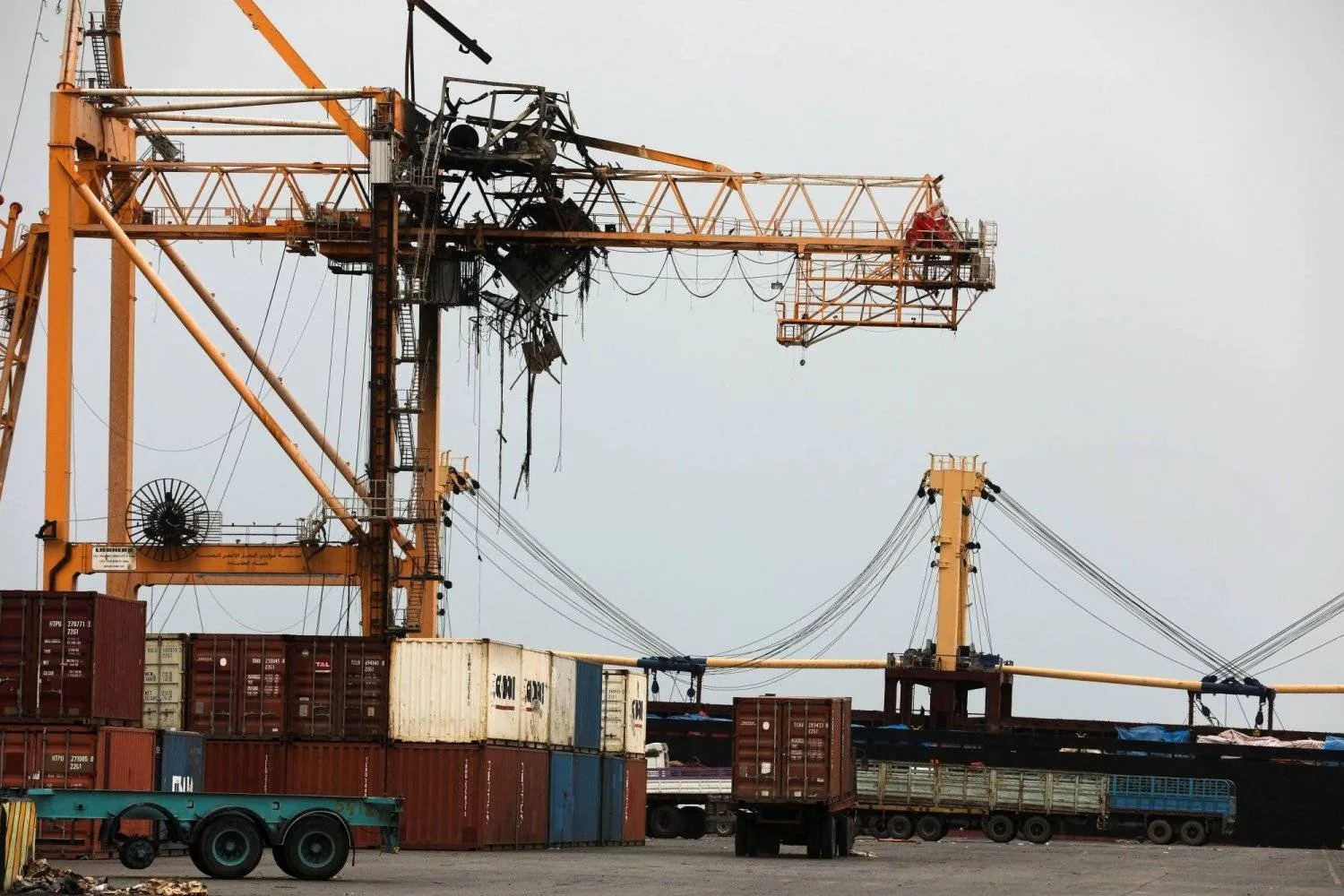 A crane at a container terminal at the Red Sea port of Hodeidah. (Reuters) 