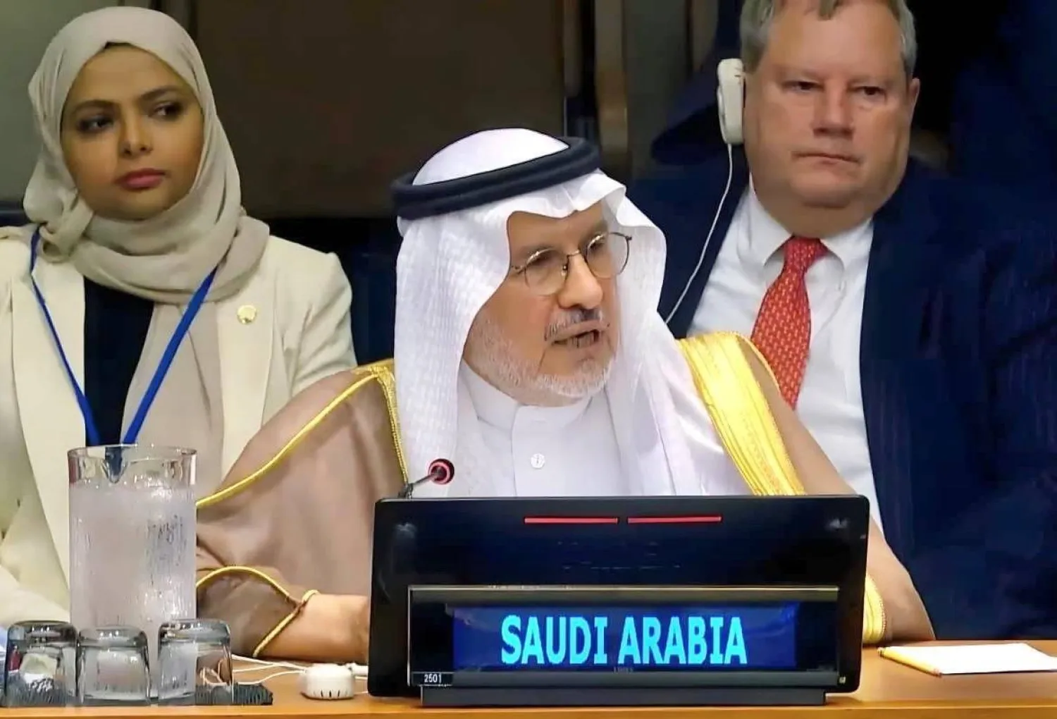 الربيعة يلقي كلمة السعودية في اجتماع بشأن الوضع الراهن للمساعدات الإنسانية بالسودان (واس)