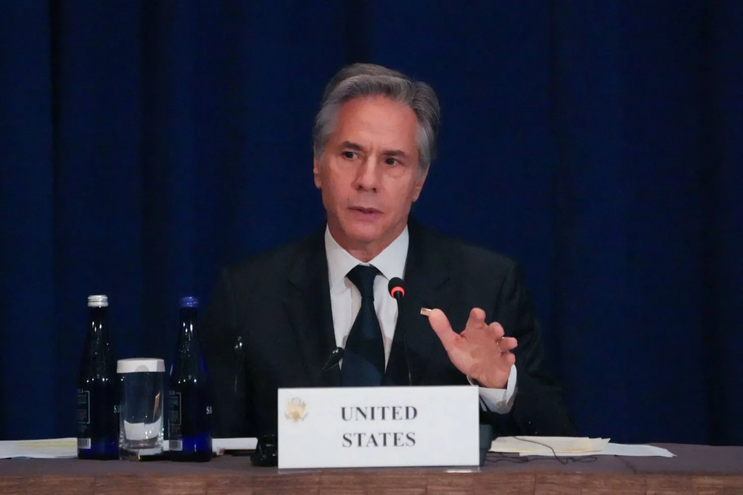 US Secretary of State Antony Blinken speaks at a Ministerial Meeting on addressing the situation in Venezuela on September 26, 2024, in New York. (Photo by Bryan R. SMITH / POOL / AFP)