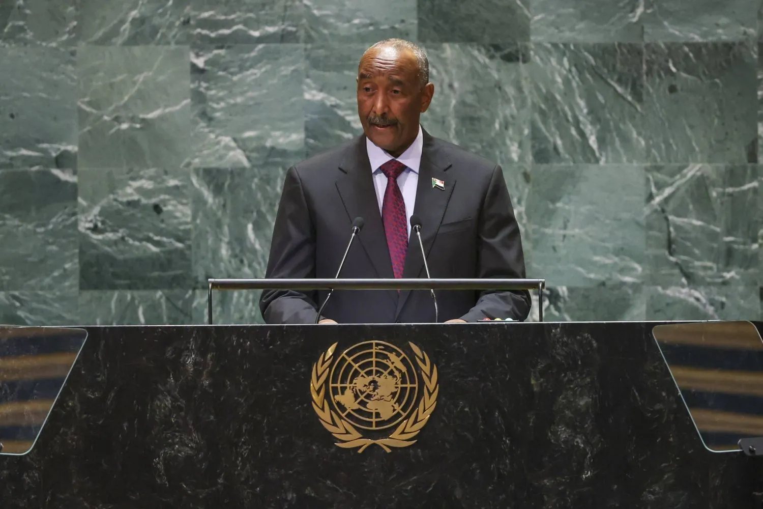 Al-Burhan delivers his speech at the United Nations in New York, September 26, 2024. (EPA)