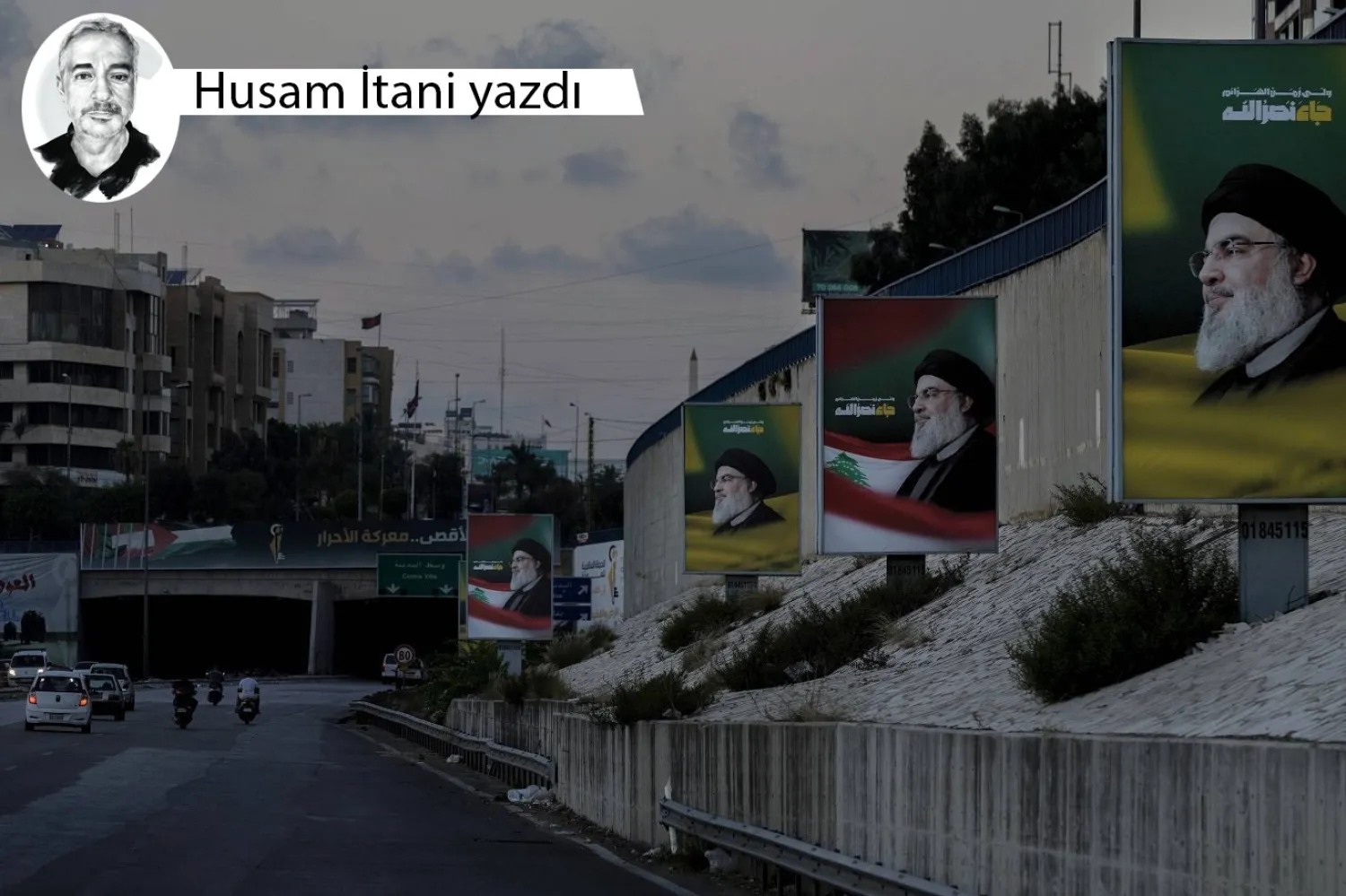 Beyrut Havaalanı’na giden yolda Nasrallah'ın fotoğrafları (AP)