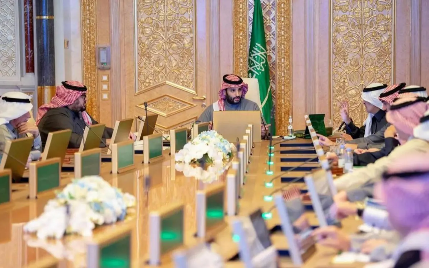 ولي العهد السعودي رئيس مجلس الوزراء الأمير محمد بن سلمان بن عبد العزيز خلال ترأسه اجتماعاً سابقاً لمجلس الشؤون الاقتصادية والتنمية (الشرق الأوسط)