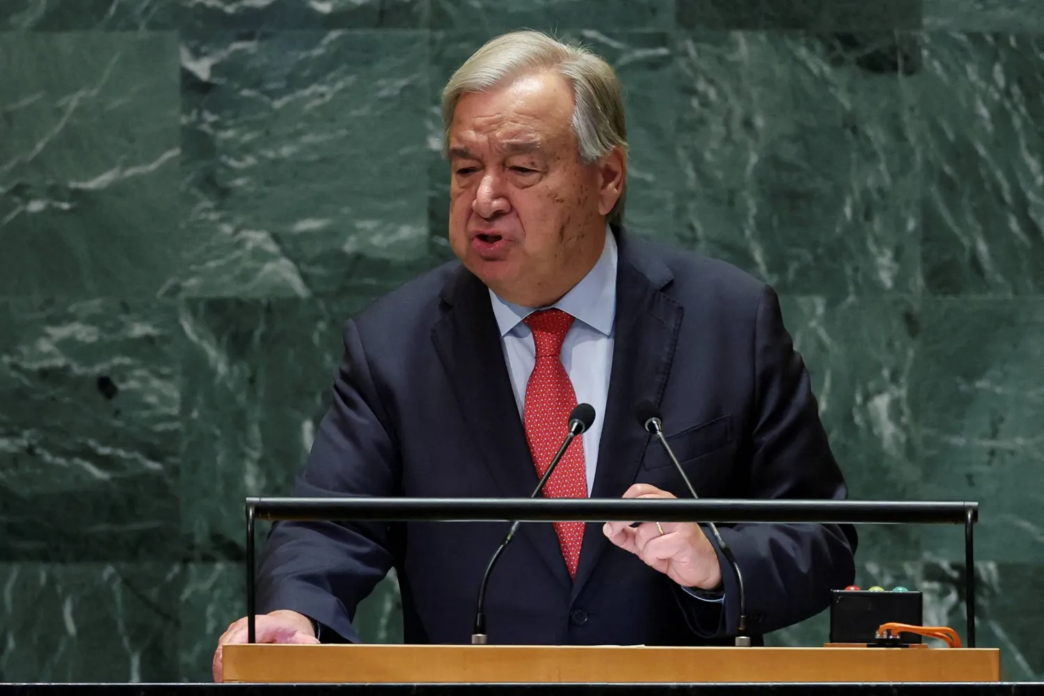 United Nations Secretary-General Antonio Guterres addresses the 79th United Nations General Assembly at the UN headquarters in New York, US, September 24, 2024. REUTERS/Mike Segar/File Photo