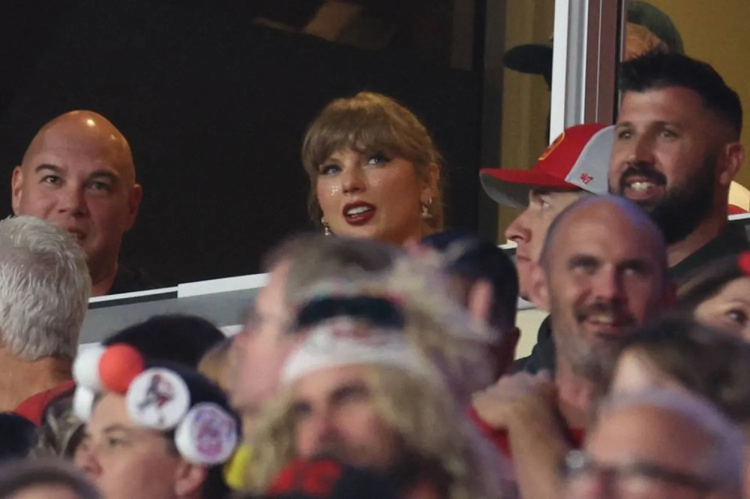 Taylor Swift is seen in attendance during a game between the Kansas City Chiefs and the New Orleans Saints at GEHA Field at Arrowhead Stadium on October 07, 2024 in Kansas City, Missouri. (Getty Images via AFP) 