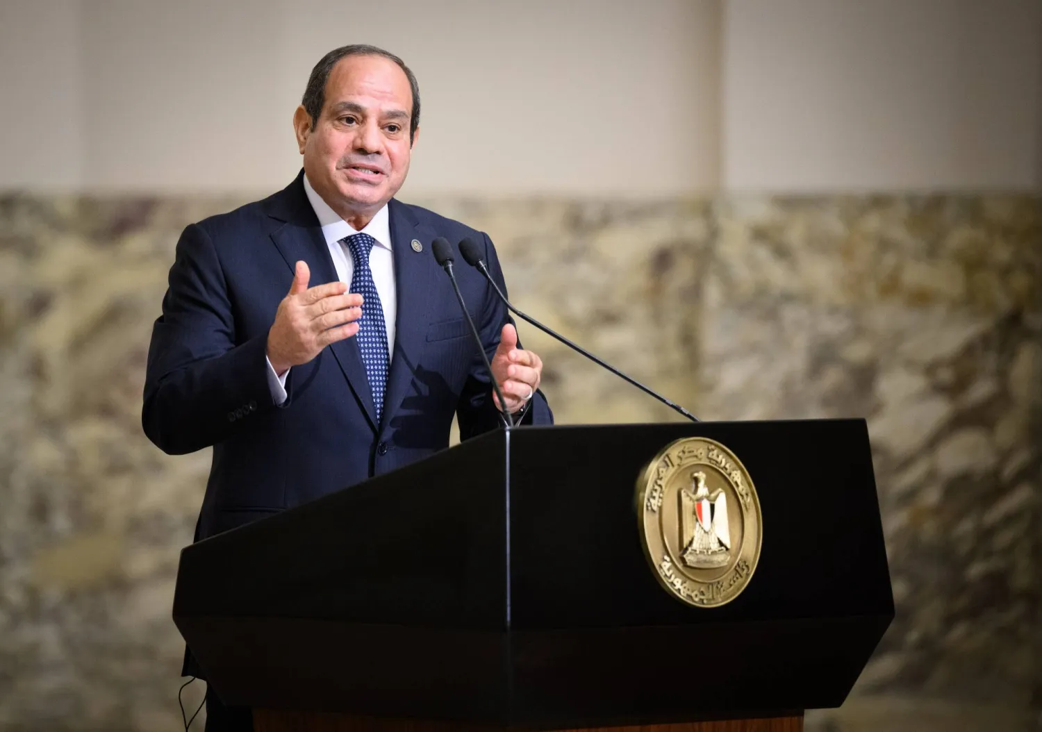 FILED - 11 September 2024, Egypt, Cairo: Egyptian President Abdel Fattah al-Sisi speaks during a press conference with German President Frank-Walter Steinmeier after their meeting at Ittihadiya Palace. Photo: Bernd von Jutrczenka/dpa