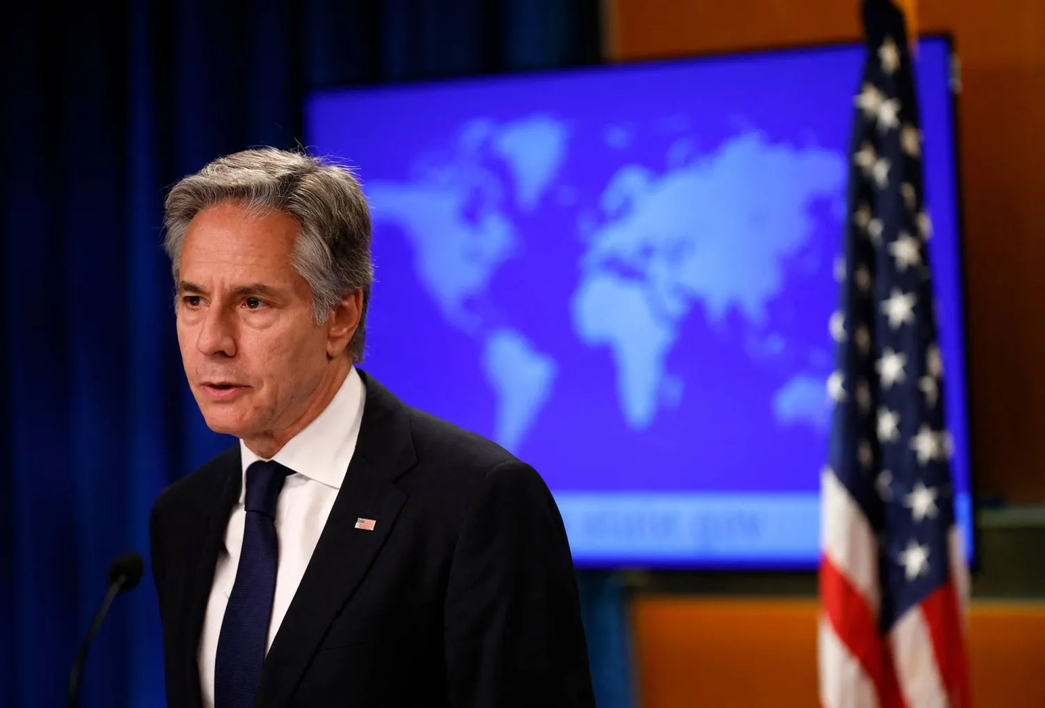 US Secretary of State Antony Blinken delivers a statement on Russian intelligence operations at the US State Department on September 13, 2024 in Washington, DC. Kevin Dietsch/Getty Images/AFP 