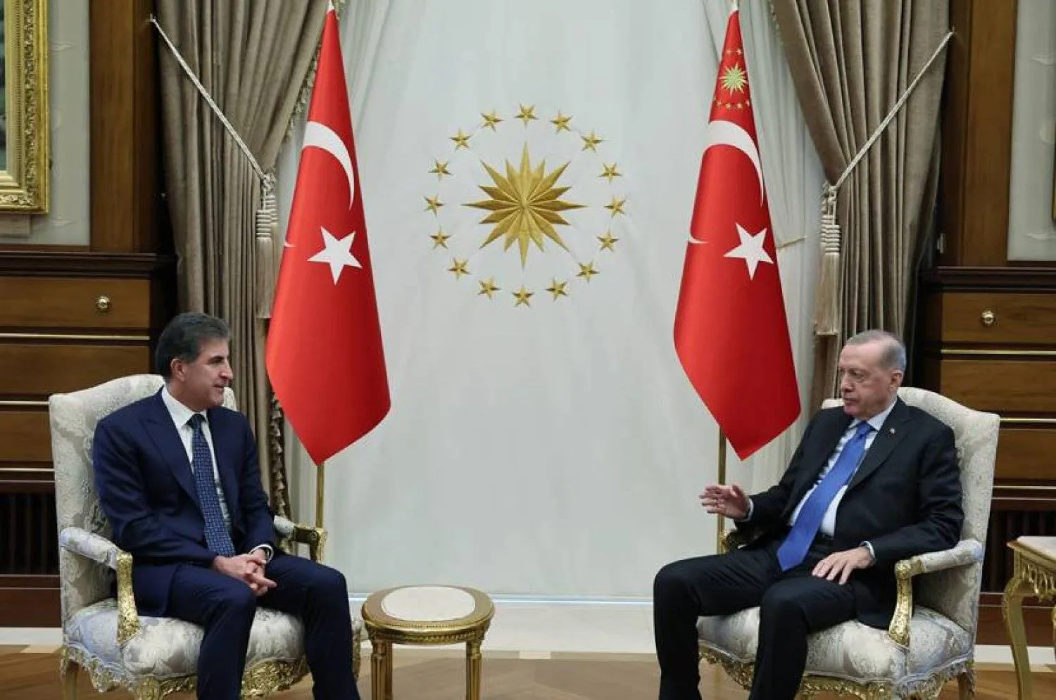 Erdogan and Barzani during their talks in Ankara on Wednesday (Turkish Presidency)

