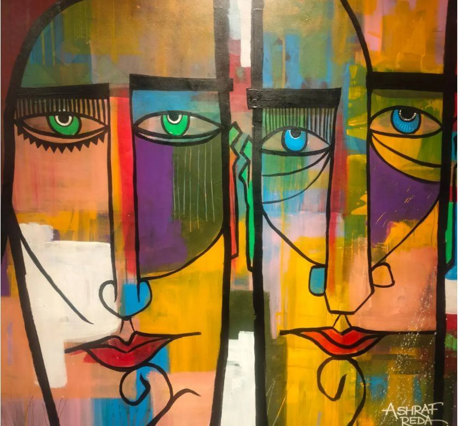 رسم بورتريه الرجل والمرأة بخطوط متباينة (الشرق الأوسط)