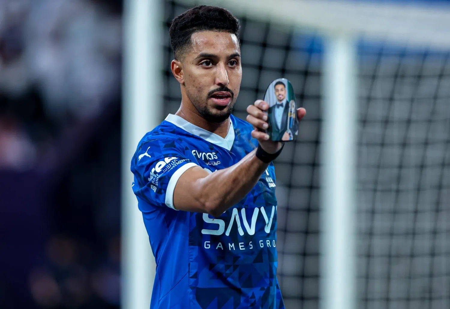 احتفالية سالم عقب تسجيل هدفه في شباك الفيحاء (الهلال)