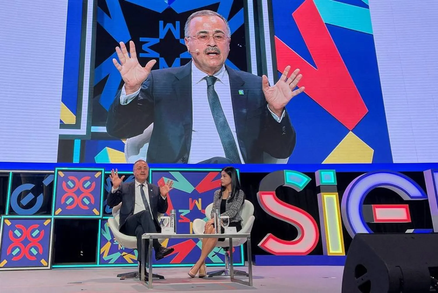  Saudi Aramco CEO Amin Nasser speaks at the Singapore International Energy Week (SIEW), Singapore October 21, 2024. (Reuters)