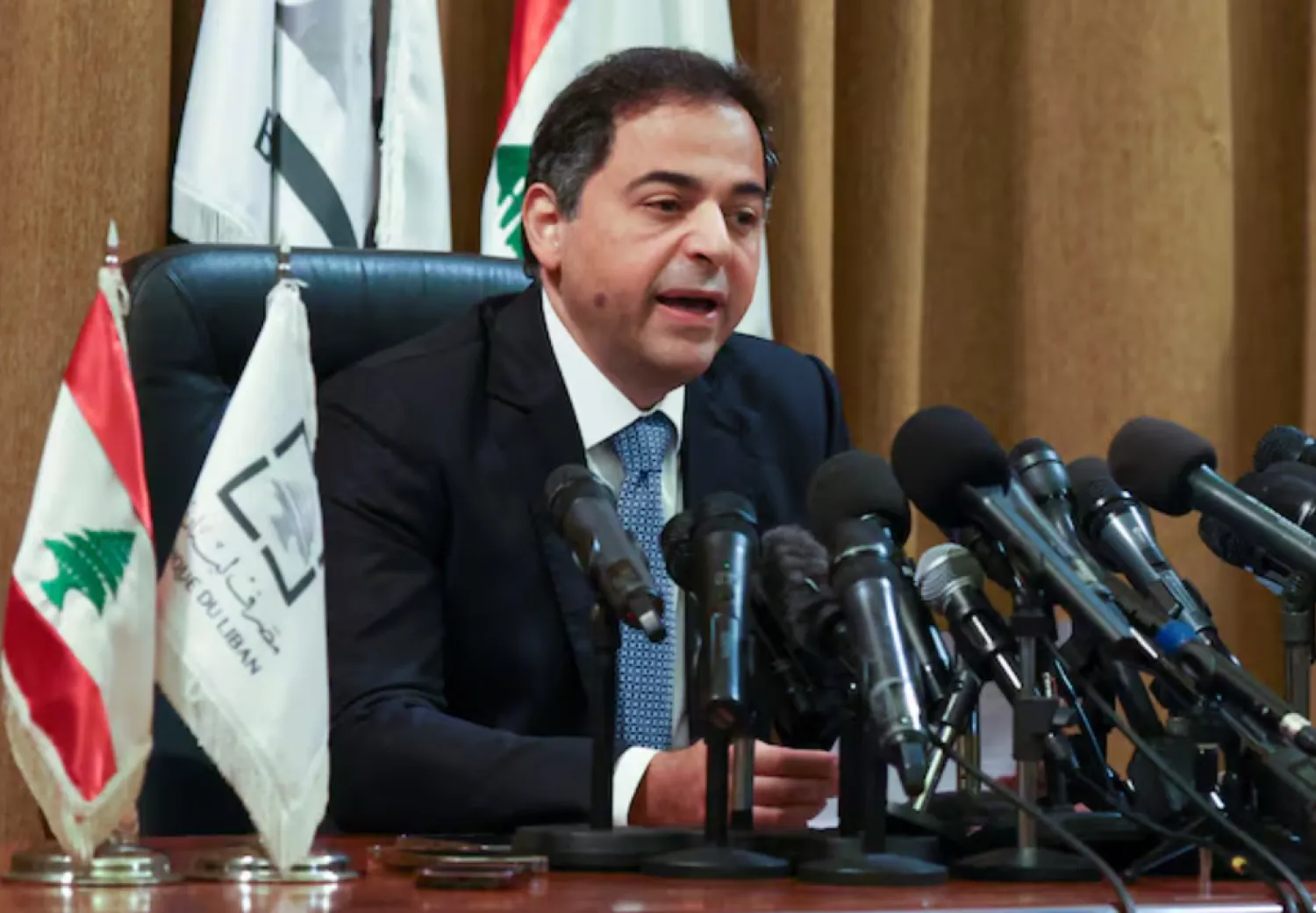 Central bank governor Wassim Mansouri attends a press conference at Lebanon's Central Bank building in Beirut, Lebanon August 25, 2023. REUTERS/Mohamed Azakir/File Photo