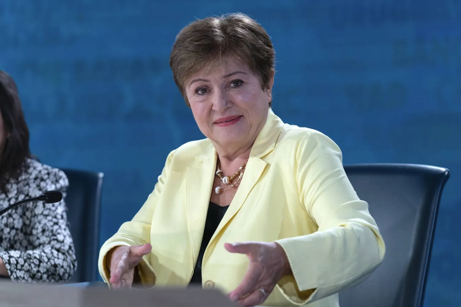 International Monetary Fund (IMF) Managing Director Kristalina Georgieva speaks during a news conference during the World Bank/IMF Annual Meetings in Washington, Thursday, Oct. 24, 2024. (AP Photo/Jose Luis Magana)