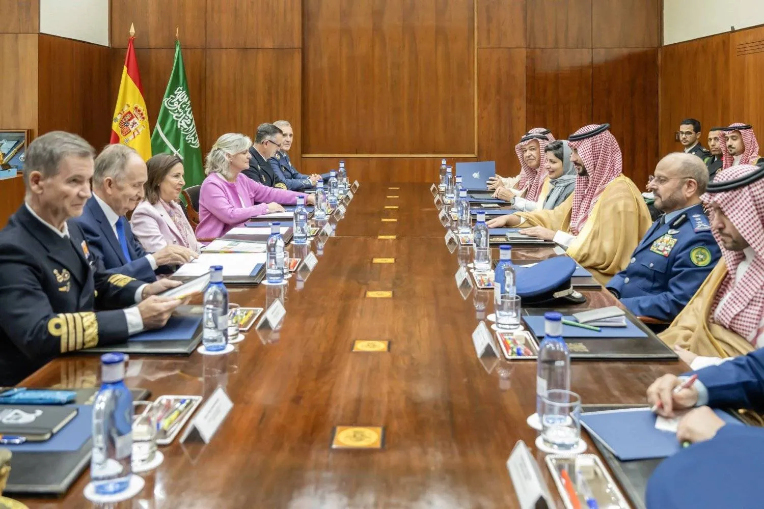 Saudi Minister of Defense Prince Khalid bin Salman bin Abdulaziz and Spanish Defense Minister Margarita Robles meet in Madrid. Photo: Saudi Defense Ministry

