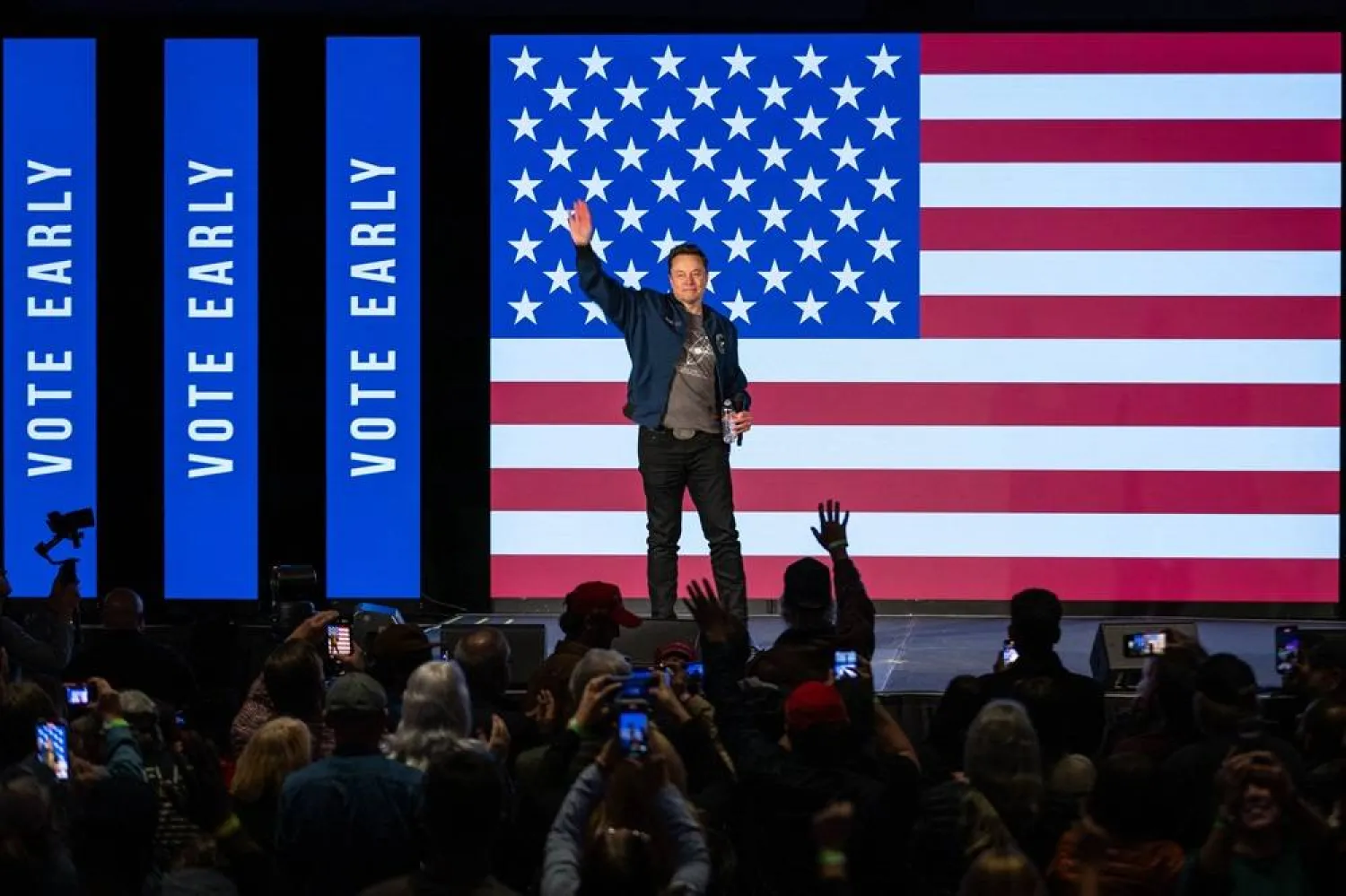 SpaceX and Tesla founder Elon Musk speaks during an America PAC town hall on October 26, 2024 in Lancaster, Pennsylvania. (Getty Images/AFP) 