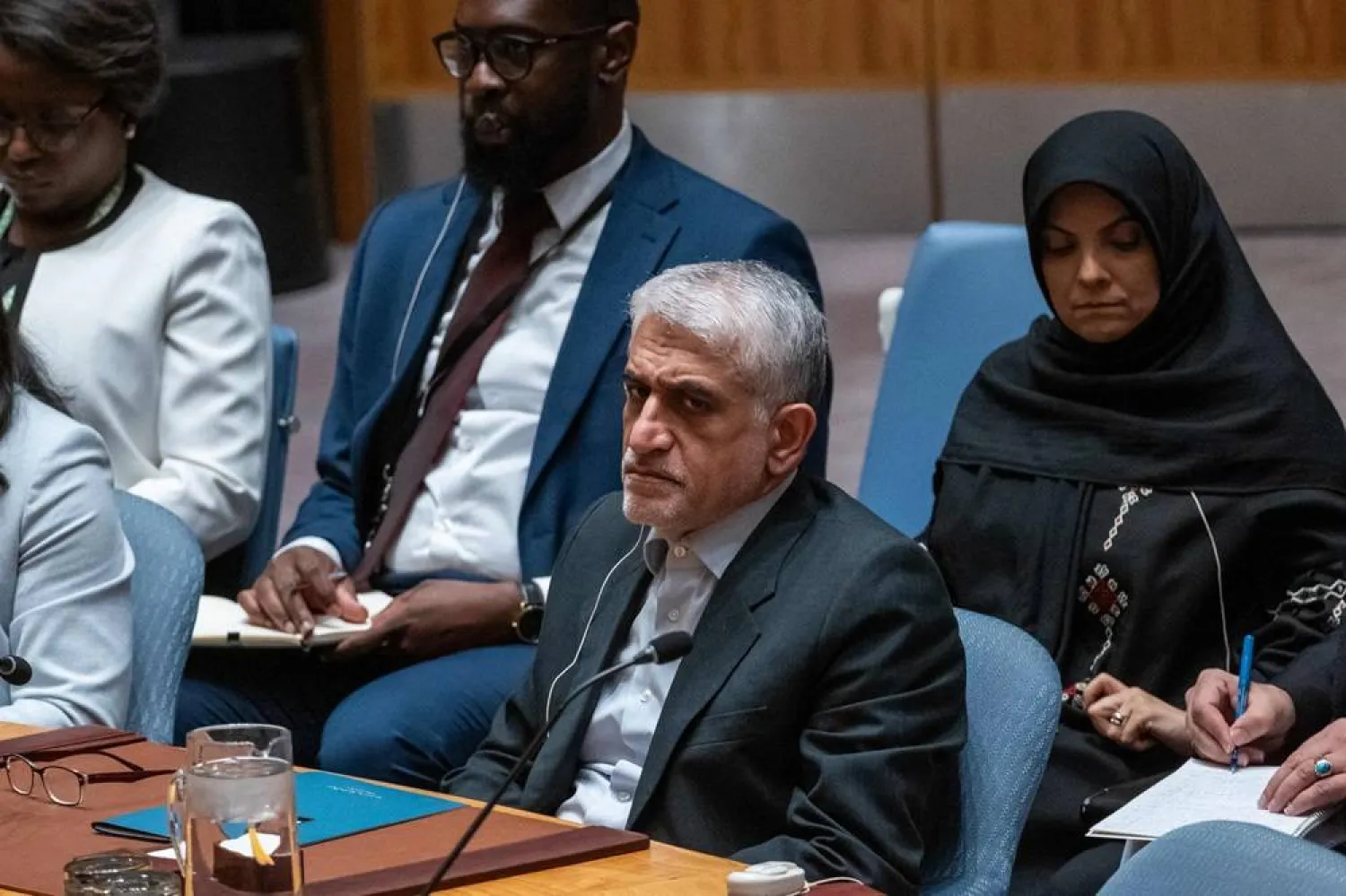 Permanent Representative of Iran to the United Nations, Amir Saeid Iravani, attends a meeting at the United Nations Security Council on October 28, 2024 in New York City. (Getty Images/AFP) 