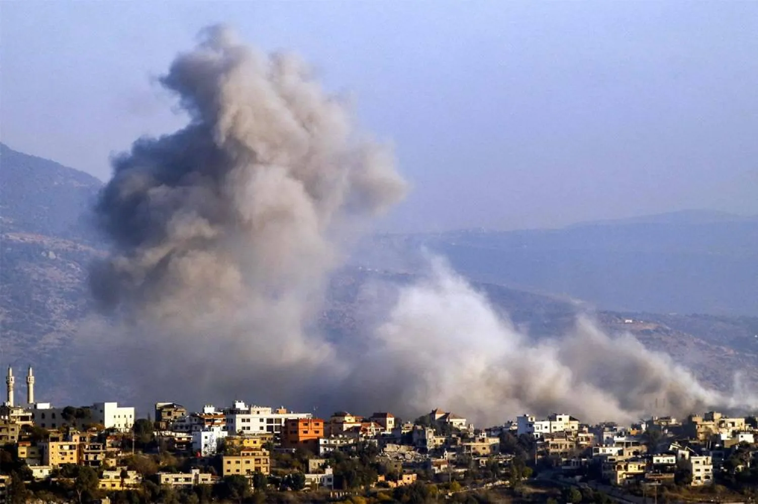 Smoke rises following an Israeli air strike on Khiam in southern Lebanon on October 29, 2024. (AFP)