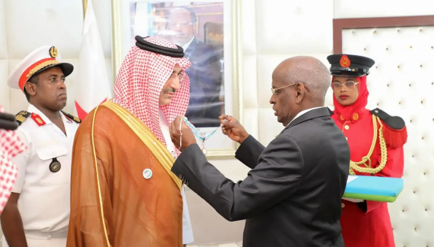 The honor was presented to SFD CEO Sultan Al-Marshad by Djibouti's Prime Minister Abdoulkader Mohamed. Photo by SPA