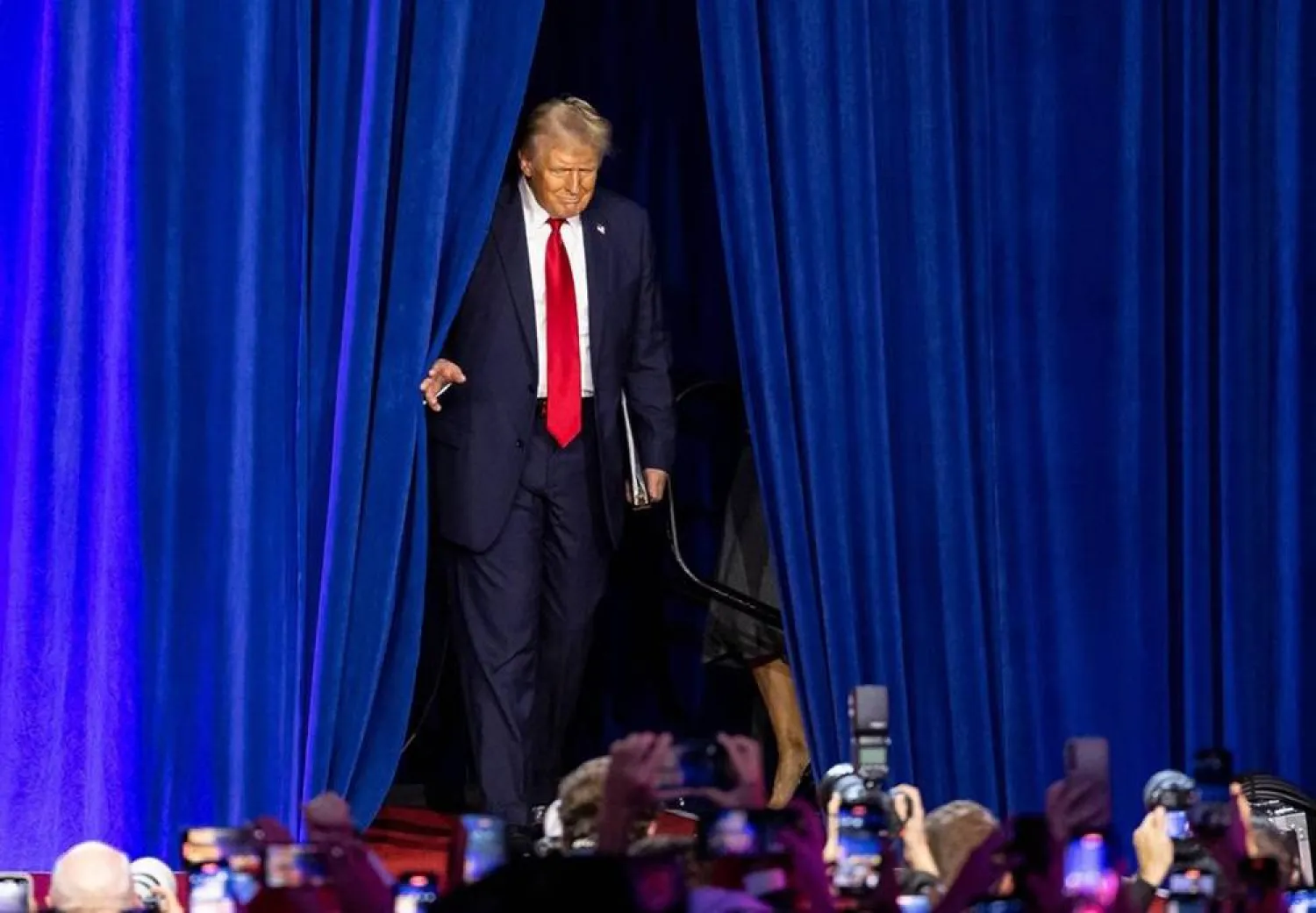 06 November 2024, US, West Palm Beach: US Republican presidential nominee and former President Donald Trump is pictured at an election night watch party at the Palm Beach County Convention Center. (dpa)