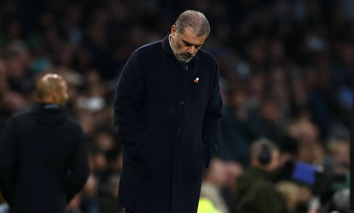 Tottenham Hotspur's Australian coach Ange Postecoglou reacts during the English Premier League football match between Tottenham Hotspur and Ipswich Town at the Tottenham Hotspur Stadium in London, on November 10, 2024. (AFP) 