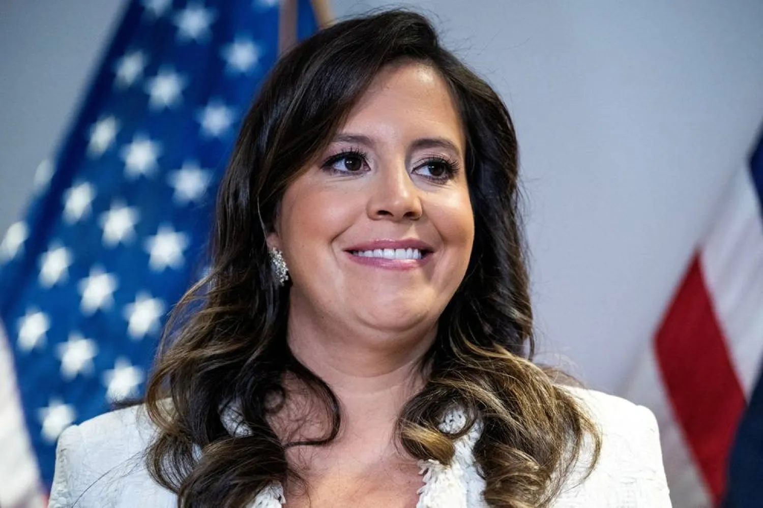 House Republican Conference Chair Elise Stefanik (R-NY) reacts at a press conference at the Republican National Committee after a meeting with former President Donald Trump and the House Republican Conference, in Washington, US, June 13, 2024. (Reuters)