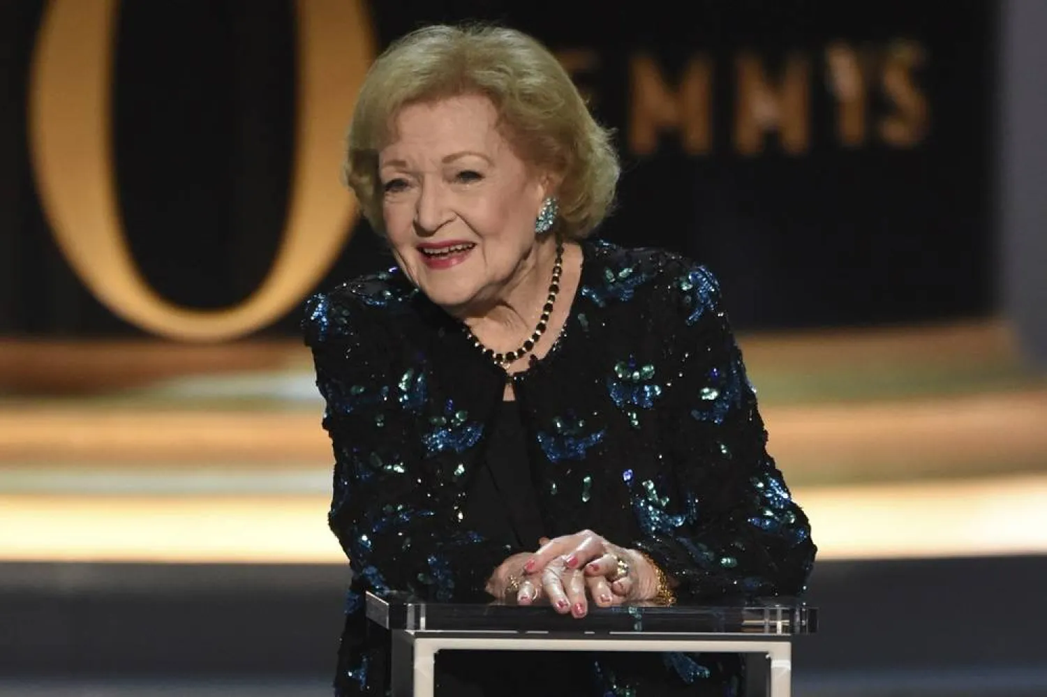 Betty White speaks on stage at the 70th Primetime Emmy Awards on Monday, Sept. 17, 2018, at the Microsoft Theater in Los Angeles. (Photo by Phil McCarten/Invision for the Television Academy/AP Images, File) 