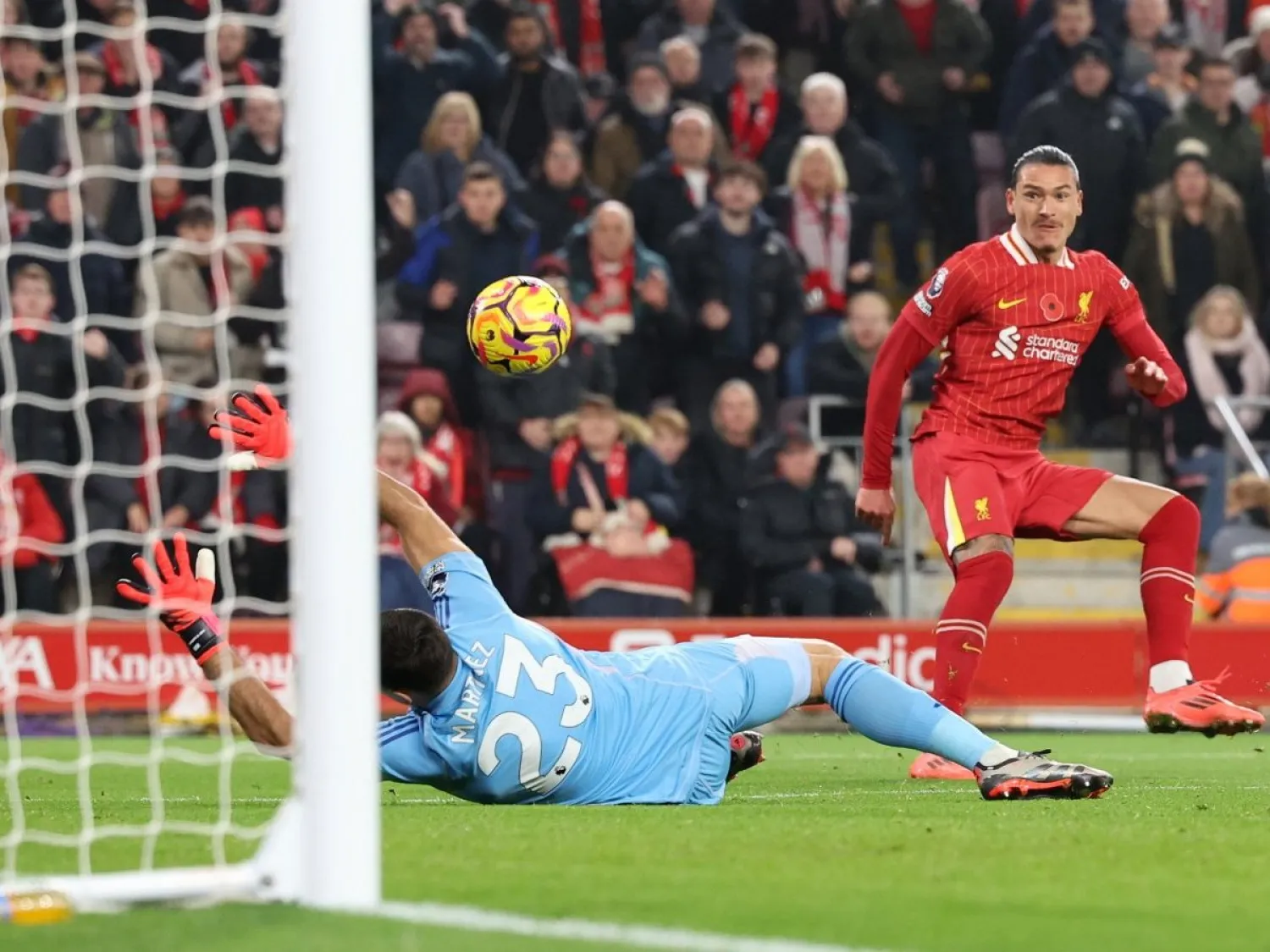 نونيز يسجل في مرمى أستون فيلا بعدما  إستفاد جيدا من خطط سلوت بالمرتدات السريعة (ا ب ا)