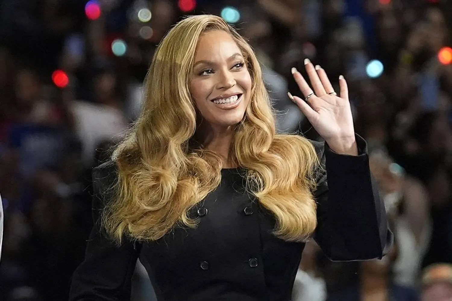Beyoncé appears at a campaign event for Democratic presidential nominee Vice President Kamala Harris in Houston, on Oct. 25, 2024. (AP) 