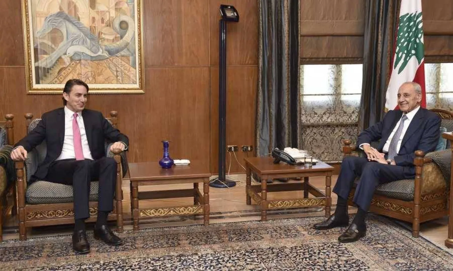 Lübnan Meclis Başkanı Nebih Berri, ABD Özel Temsilcisi Amos Hochstein'ı Ayn et-Tine'de kabul etti. (Lübnan Ulusal Haber Ajansı - NNA)