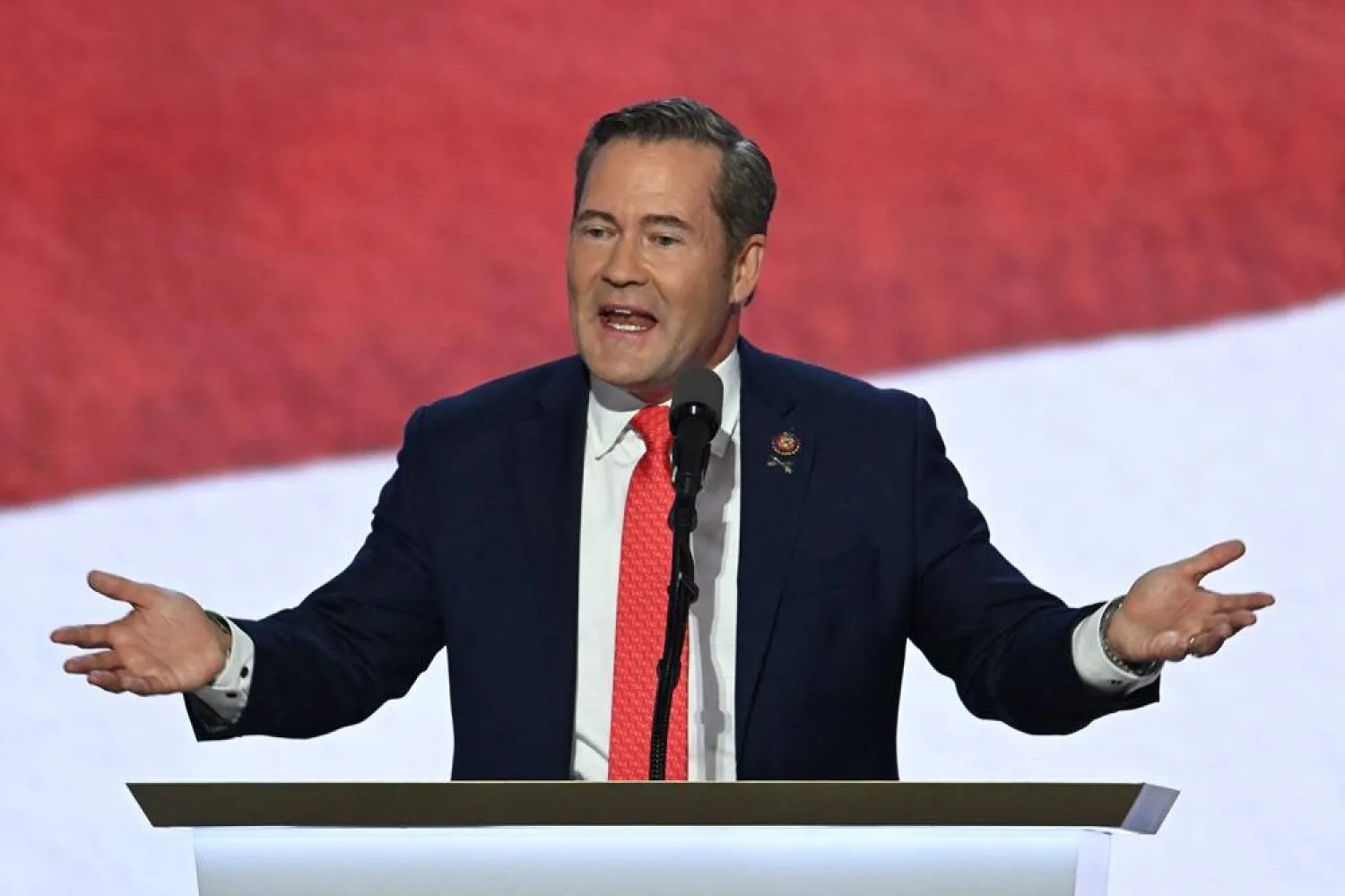 US Representative Michael Waltz, Republican of Florida, speaks during the third day of the 2024 Republican National Convention at the Fiserv Forum in Milwaukee, Wisconsin, on July 17, 2024. (AFP) 