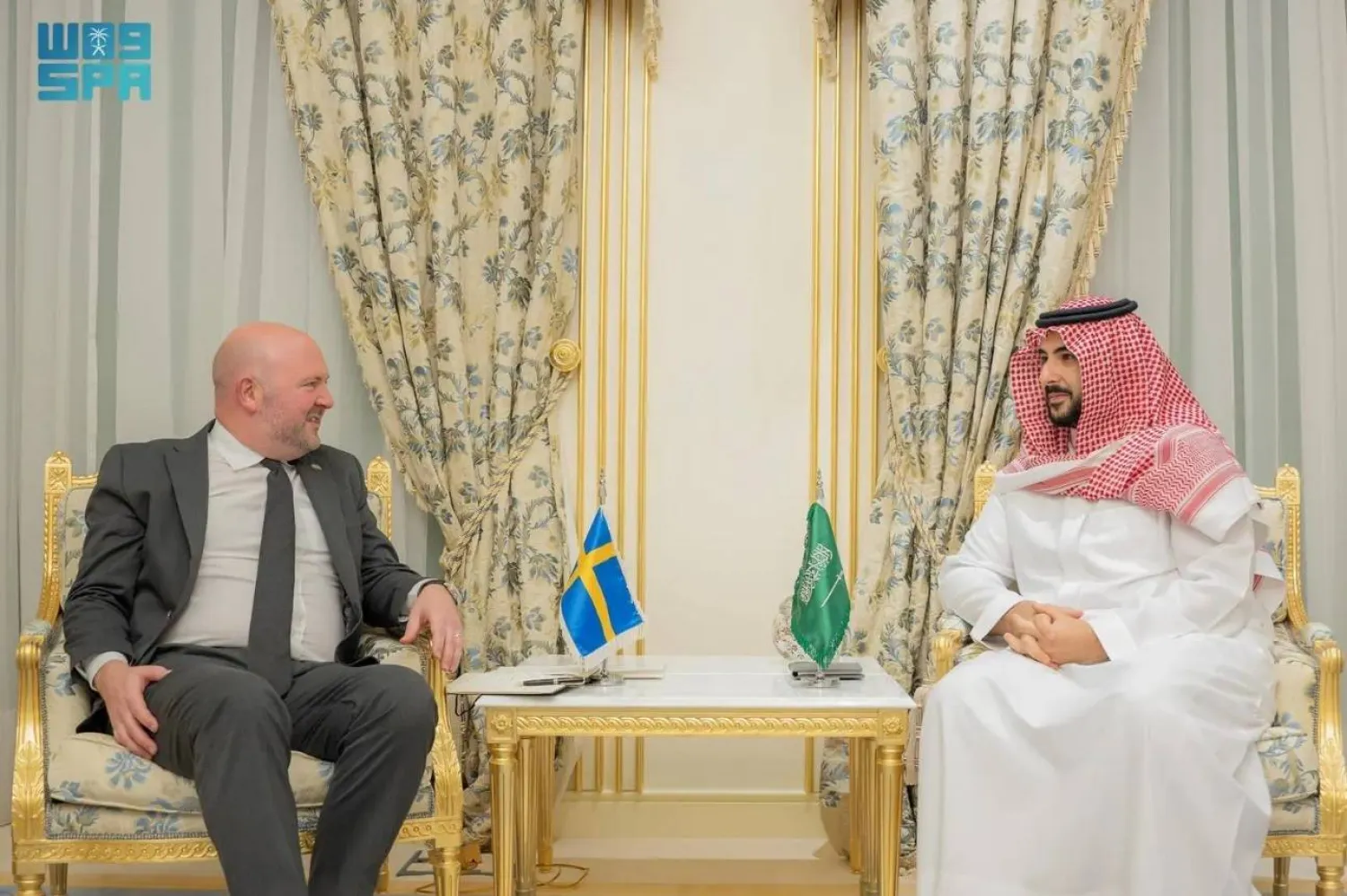 The Saudi Minister of Defense met Thursday in Riyadh with the State Secretary to the Prime Minister of Sweden. SPA