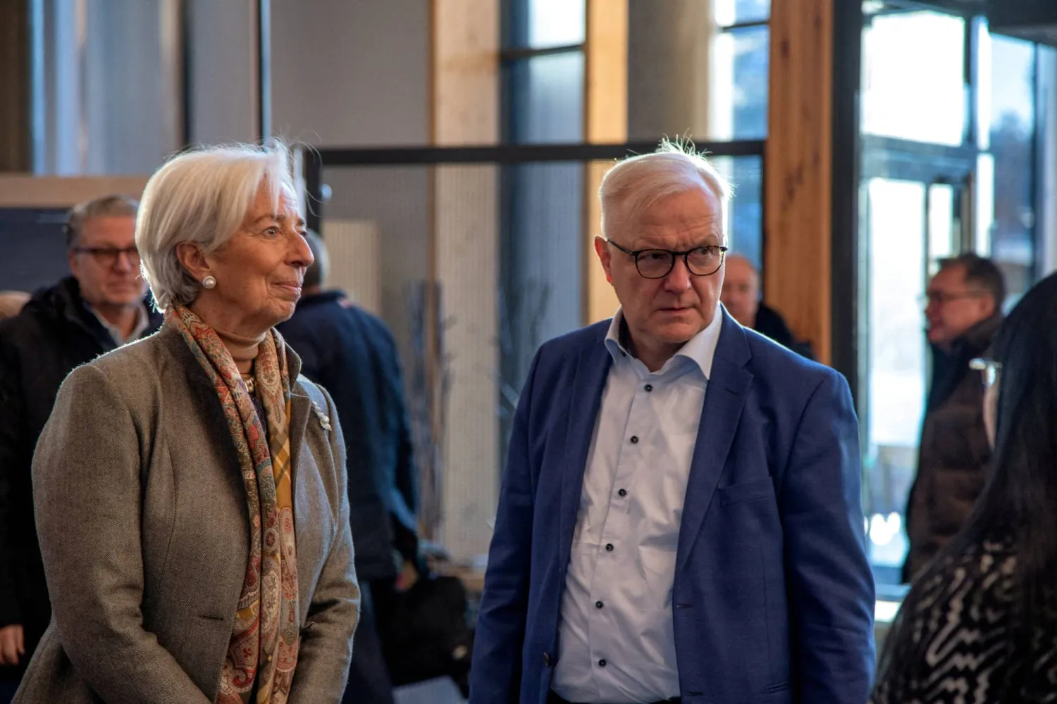 FILE PHOTO: European Central Bank President Christine Lagarde and Governor of the Bank of Finland Olli Rehn arrive at the non-monetary policy meeting of the ECB's Governing Council in Inari, Finnish Lapland, Finland February 22, 2023. Lehtikuva/Tarmo Lehtosalo via REUTERS//File Photo