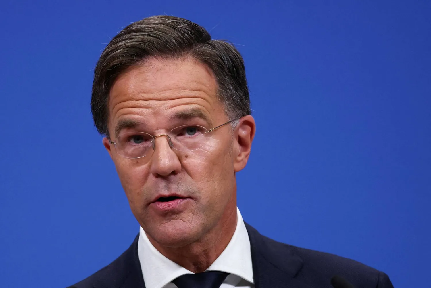 FILE PHOTO: New NATO Secretary General Mark Rutte attends a press conference, at the Alliance headquarters in Brussels, Belgium October 1, 2024. REUTERS/Yves Herman/File Photo