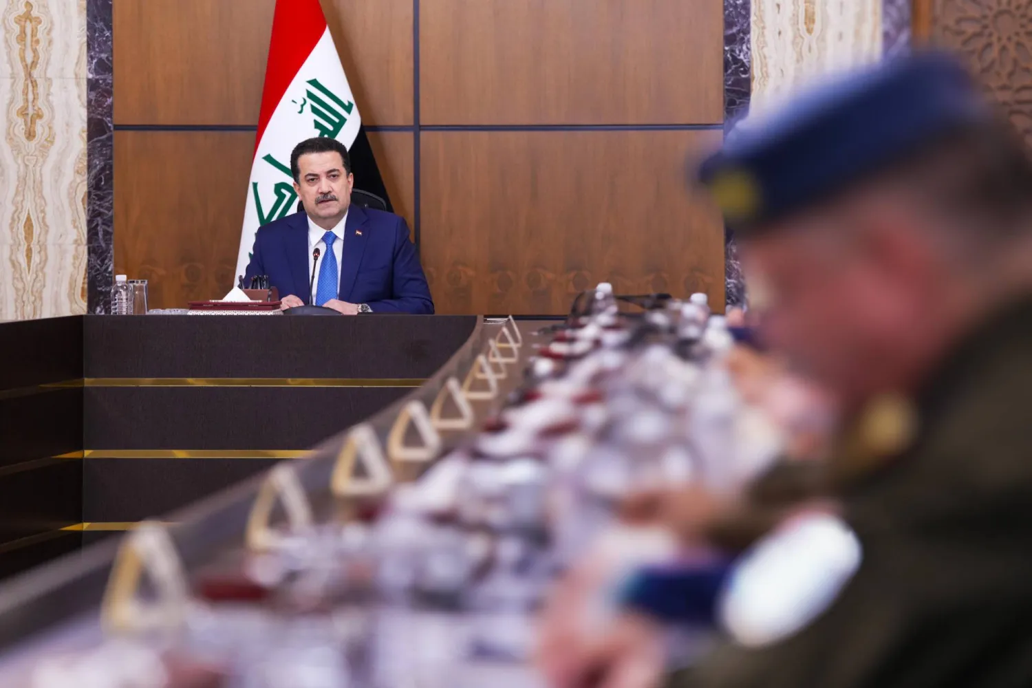 Iraqi PM Mohammed Shi al-Sudani at an emergency national security council meeting. (Iraqi government) 