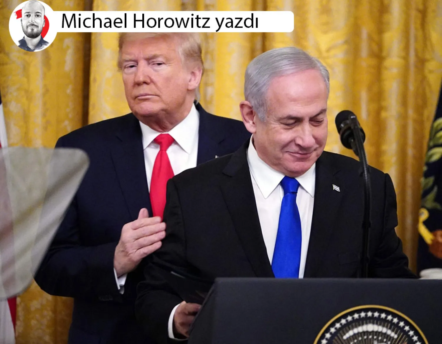Donald Trump ve İsrail Başbakanı Binyamin Netanyahu, Beyaz Saray’da Ortadoğu barış planının açıklandığı sırada, 28 Ocak 2020 (AFP)