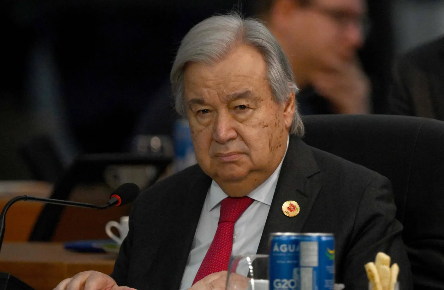 UN Secretary-General Antonio Guterres attends the third session of the G20 Leaders' Meeting in Rio de Janeiro, Brazil, on November 19, 2024. (Photo by Luis ROBAYO / AFP)